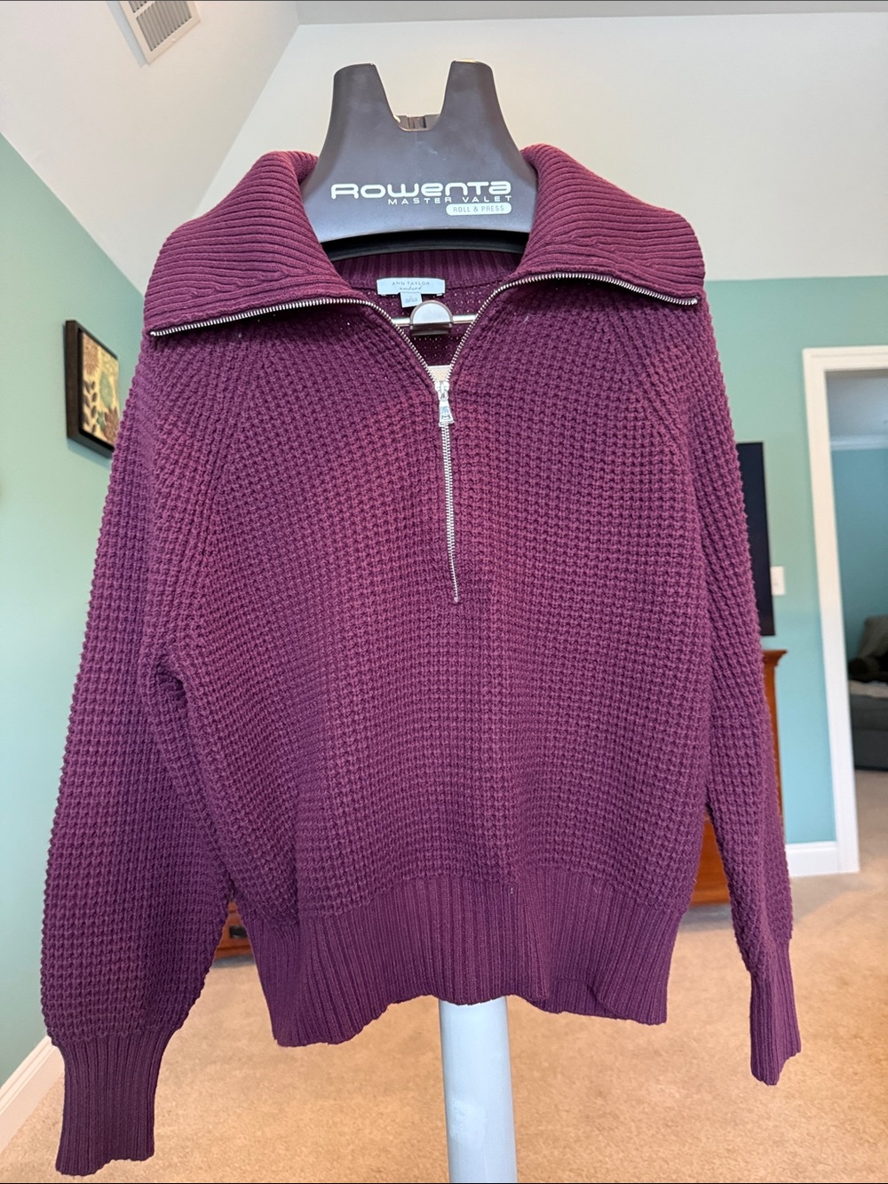Ann Taylor Weekend Textured Knit Sweater in Plum